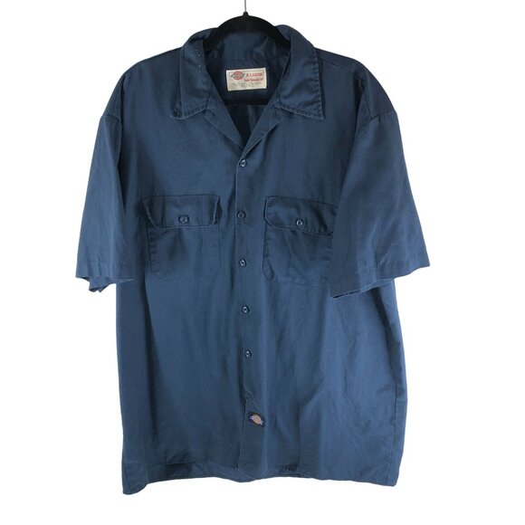 Dickies Mens Navy Blue Button-Up Work Shirt X-Large Short Sleeve Cotton Blend - Picture 1 of 3
